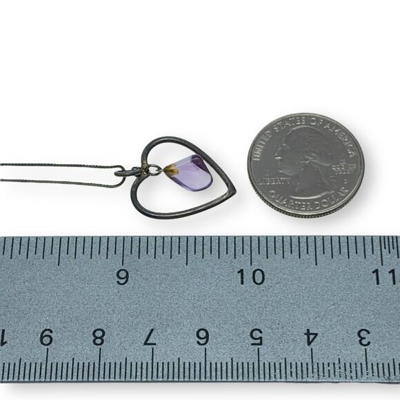 Amethyst Gem Dangle Open Heart | Pendant ONLY | Vintage Sterling Silver 925 - Picture 5 of 5